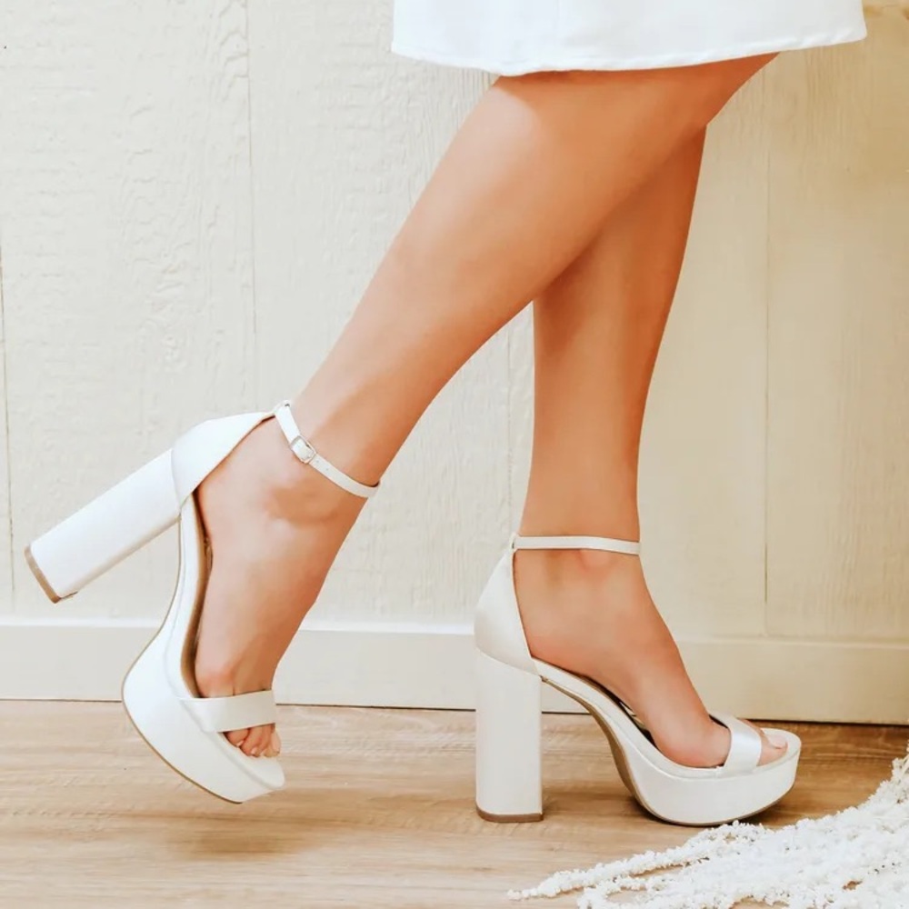 Lulu's Chic Ivory Block Bridal Heels